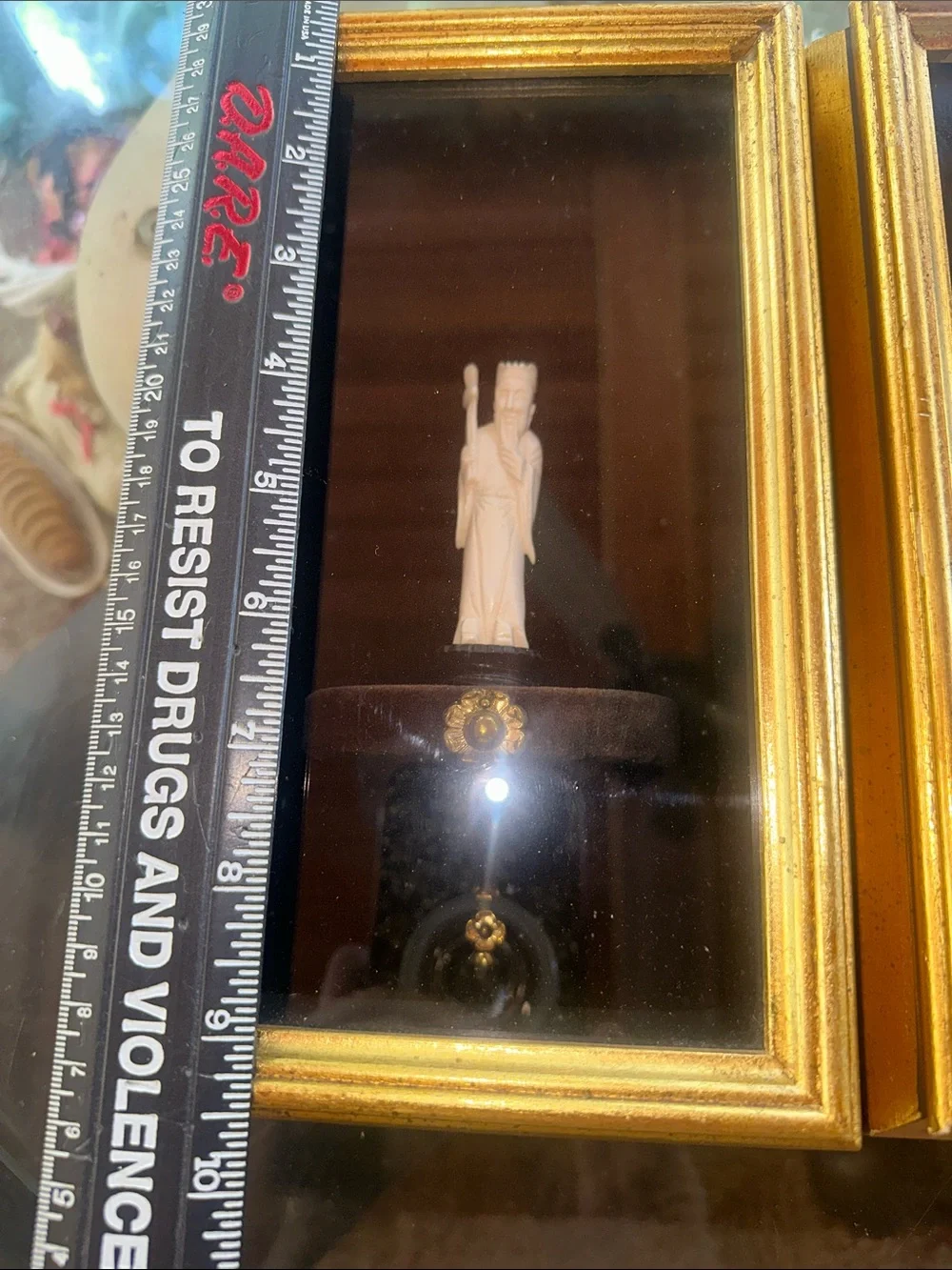 Gold Framed Wall Art Pair with Ivory Statues